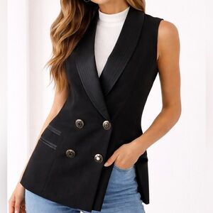 Vintage Bill Blass Black Sleeveless Blazer – Size XS